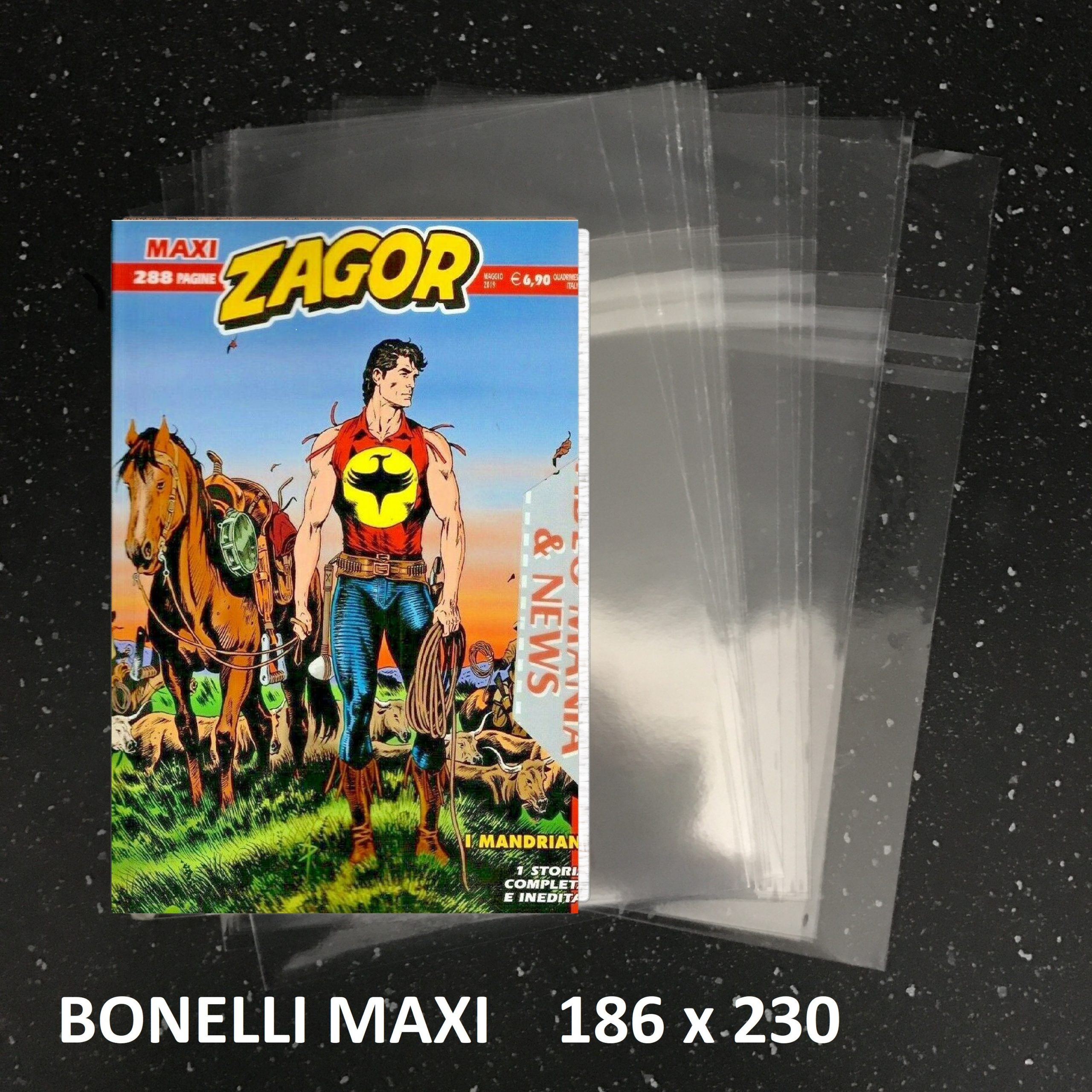 100 Buste per fumetti BONELLI MAX in polipropilene trasparente lucido  spessore 60My