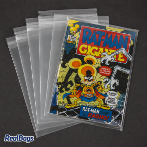 100 Buste per fumetti RAT-MAN GIGANTE in PPL 60 micron cm 21x28,5+4,5 con adesivo
